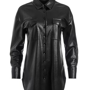 Dimitra Vegan Leather Oversized Button Down in Black $396 small